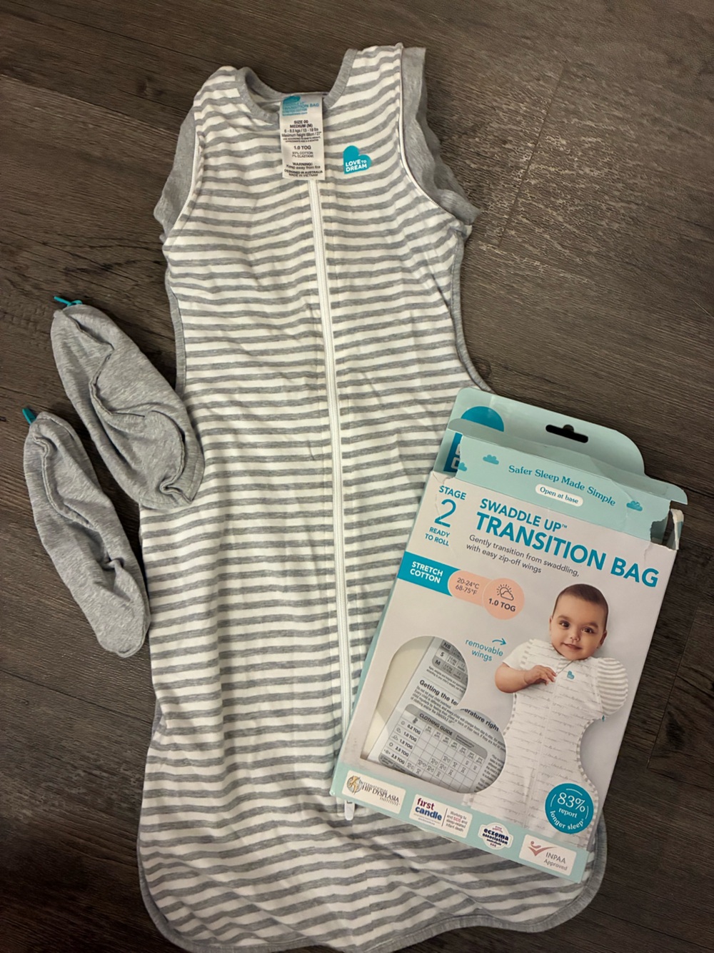 Love to dream Gray & White Striped Swaddle Transition Bag
